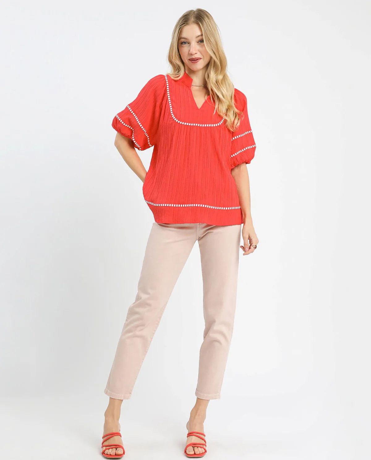 Umgee Solid Vneck Mandarin Collar Top - Image 6