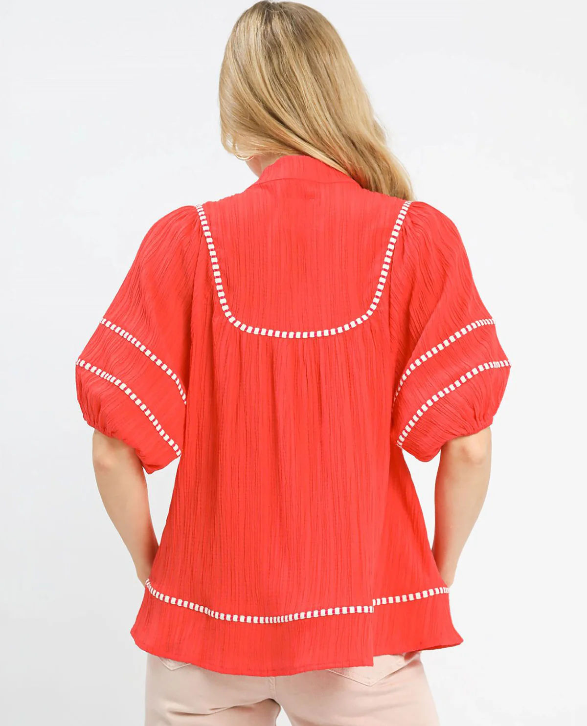 Umgee Solid Vneck Mandarin Collar Top - Image 7