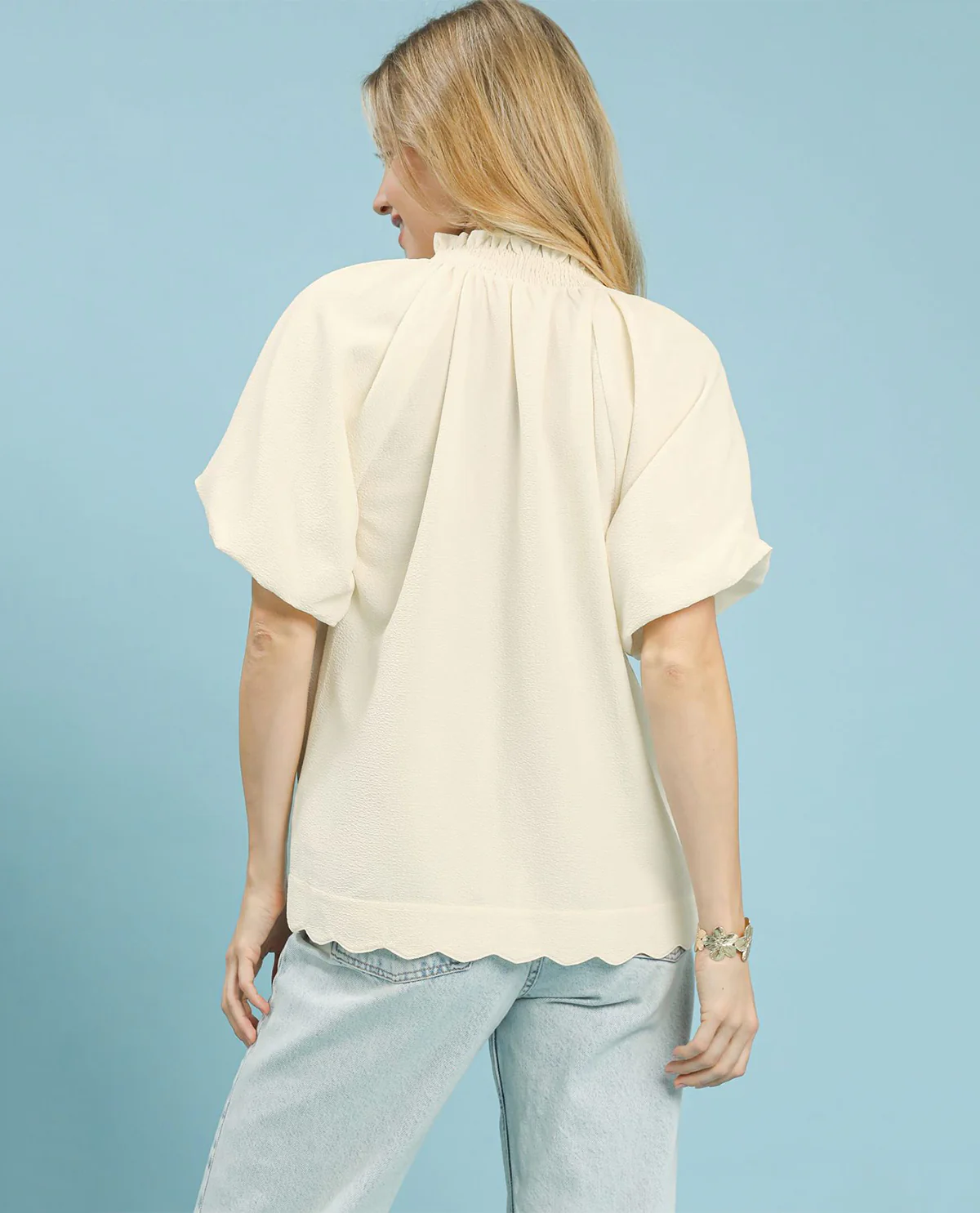 Umgee Scalloped Hem Textured Blouse - Image 3