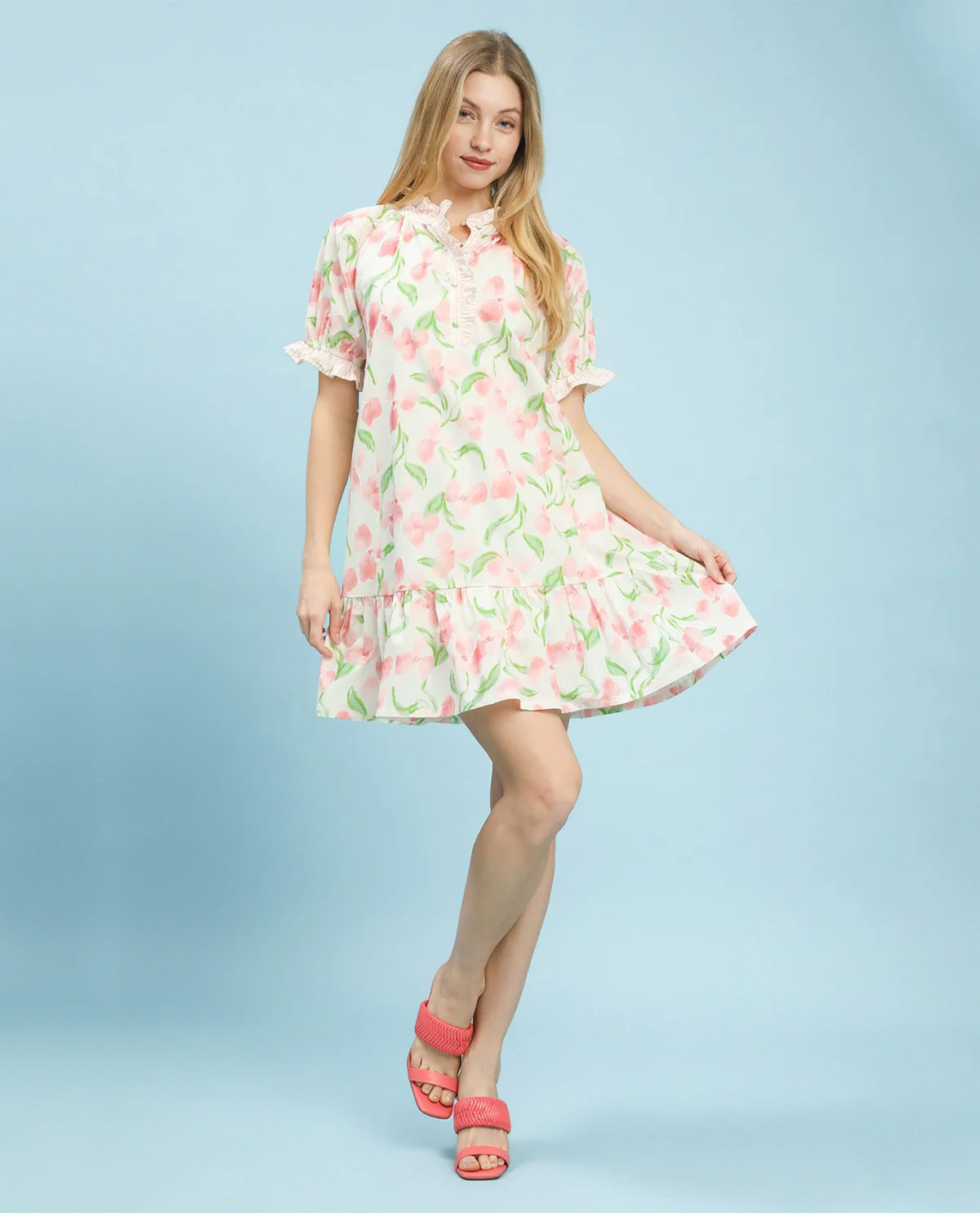Umgee Stripe and Floral Print Dress Pink - Image 2
