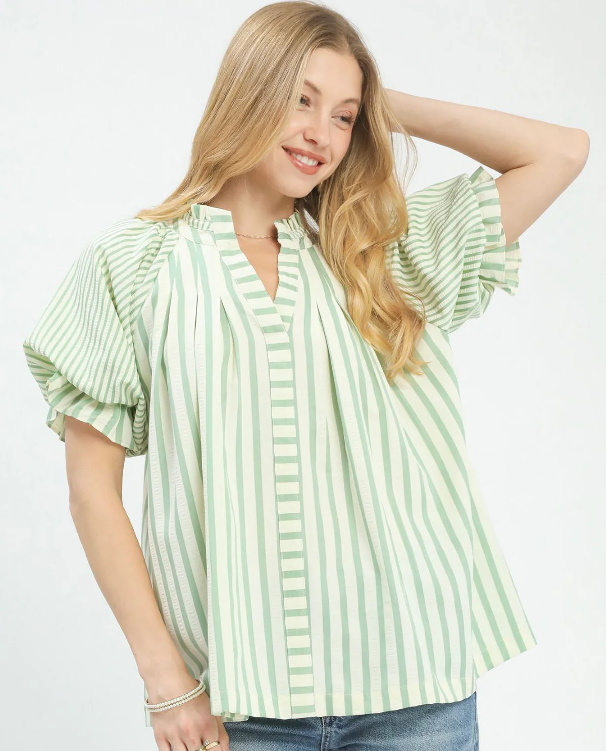 Umgee Stripe Vneck Top - Image 3