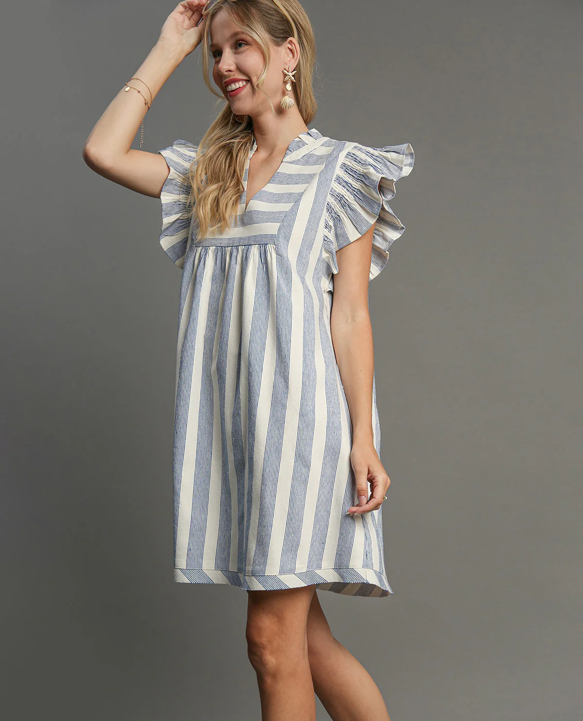 Umgee Stripe Dress With Flutter Sleeve - Image 3