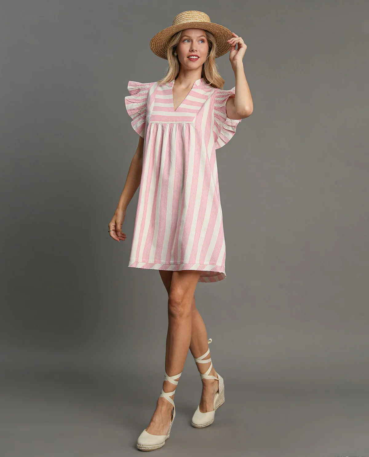 Umgee Stripe Dress With Flutter Sleeve - Image 7