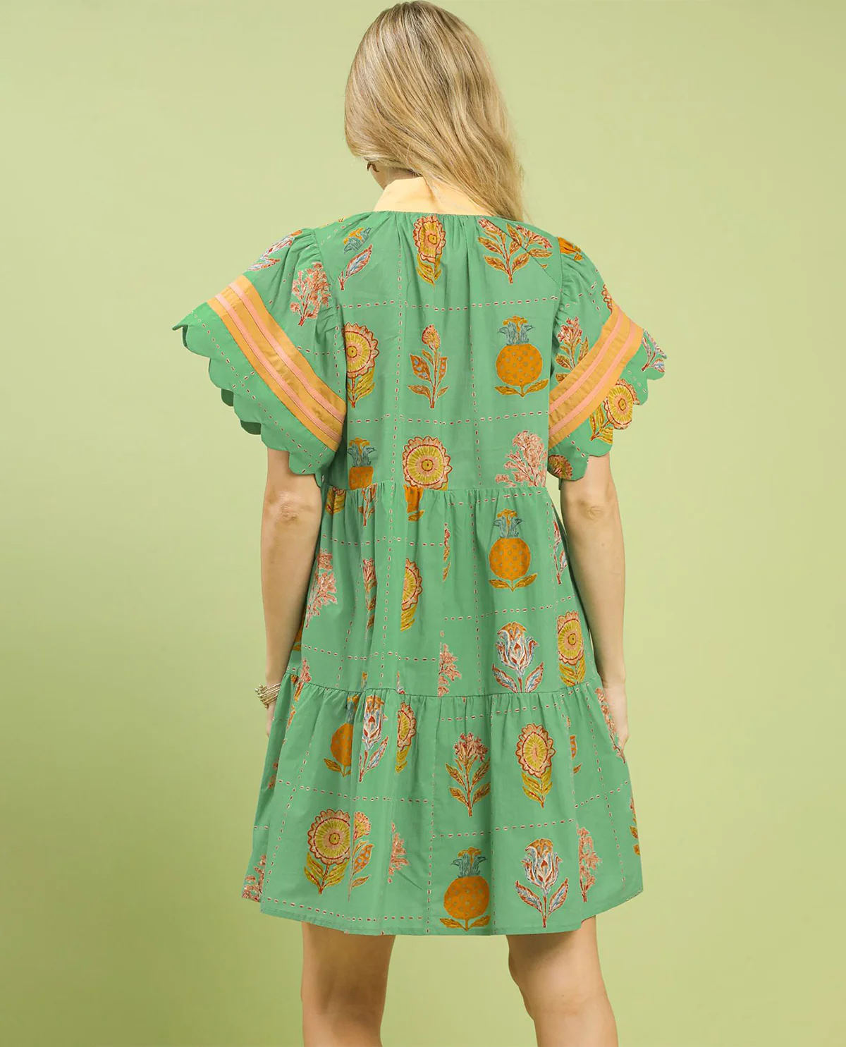 Umgee Vneck Floral Dress Green - Image 3