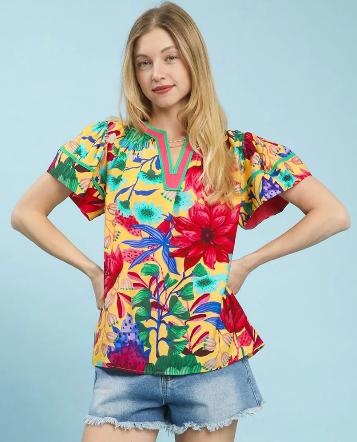 Umgee Vneck Floral Print Top - Image 4