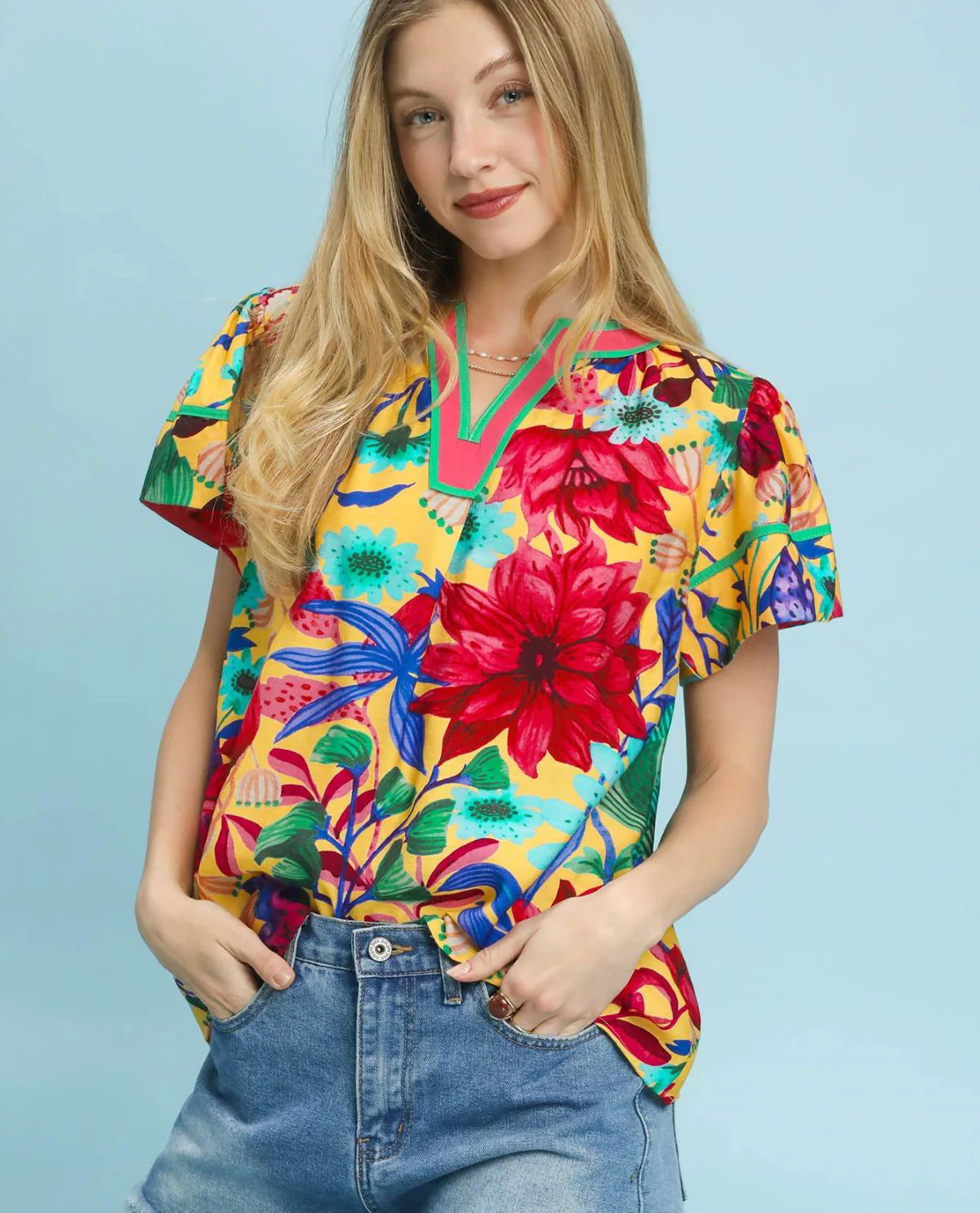 Umgee Vneck Floral Print Top - Image 6