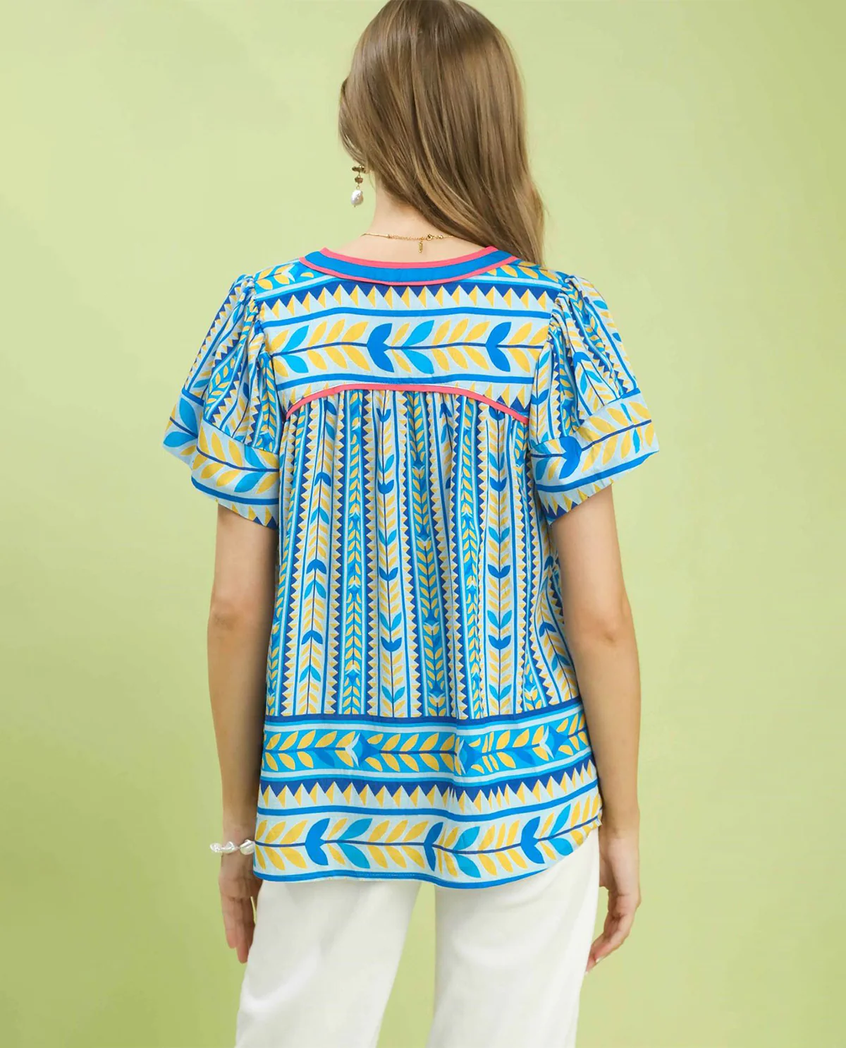 Umgee V-Neck Print Top Blue - Image 3