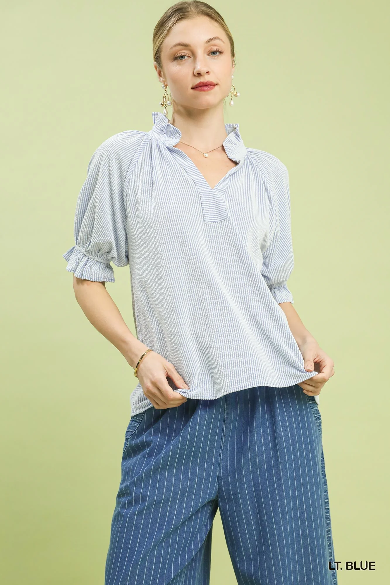 Umgee V-Neck Puff Sleeve Top - Image 4