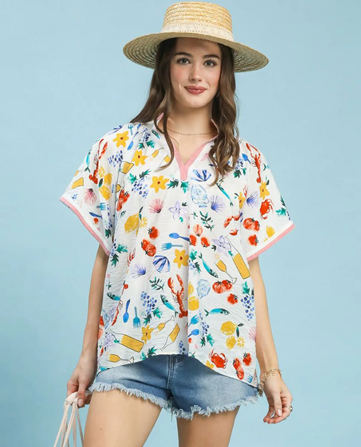 Umgee V-Neck Scalloped Edge Top Cream - Image 2