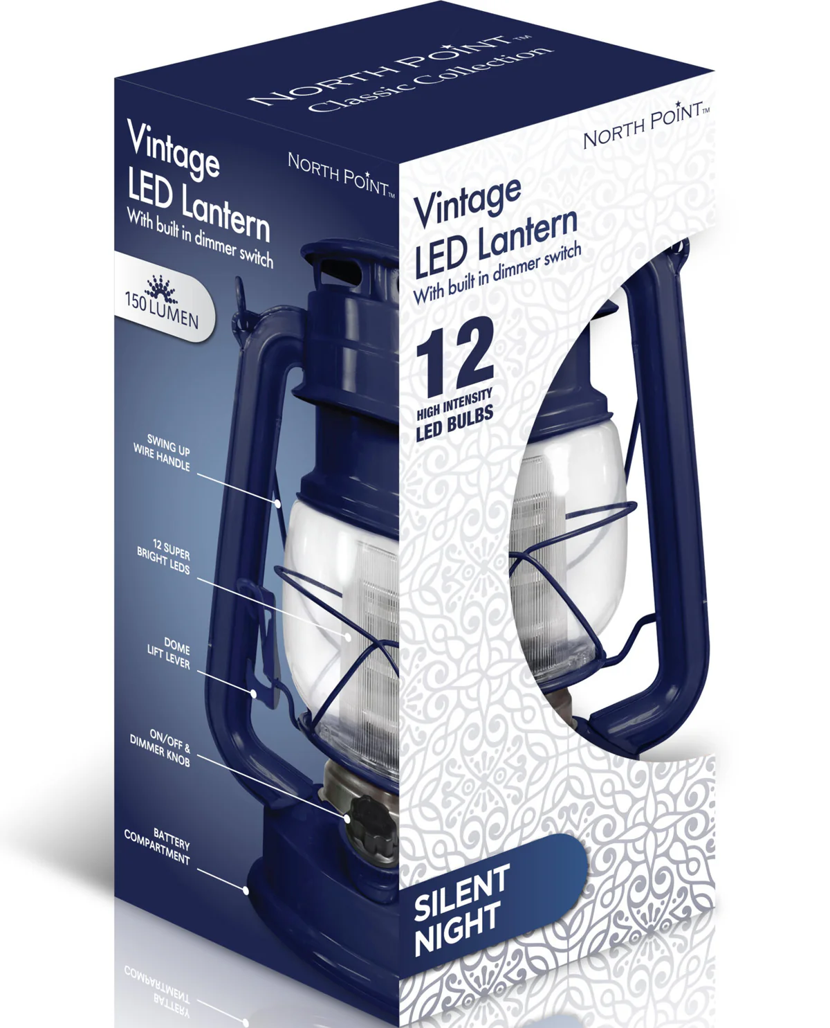 Vintage Navy Blue LED Dimmable Lantern - Image 2