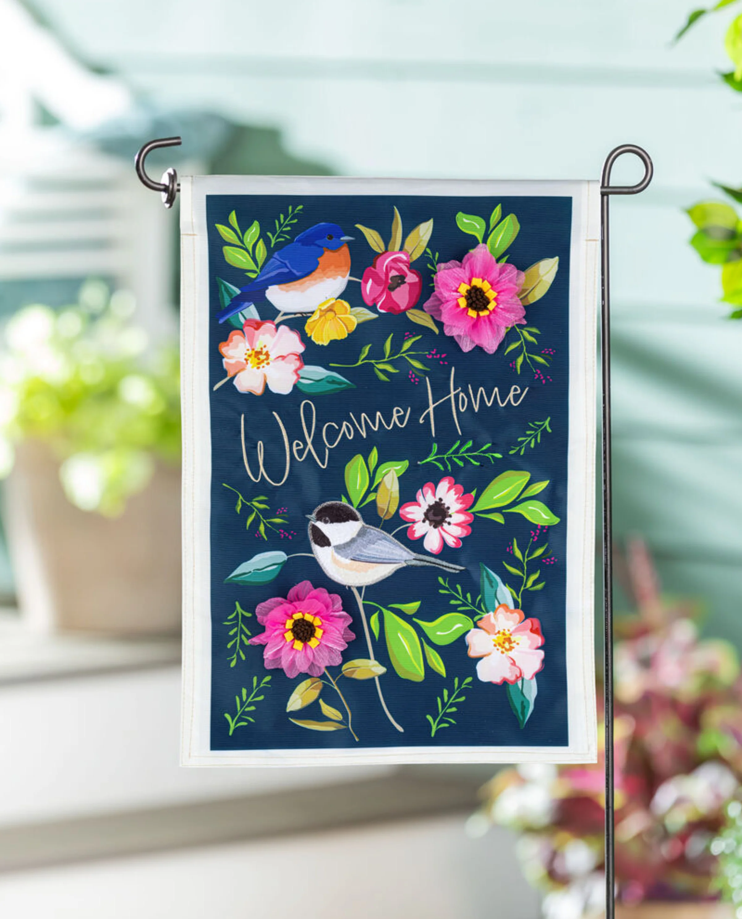 "Welcome Home" Songbirds Applique Garden Flag - Image 2