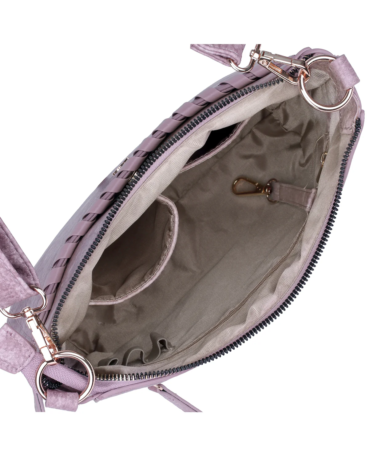 Whip Stitch Vegan Mauve Colored Leather Crossbody Bag - Image 4